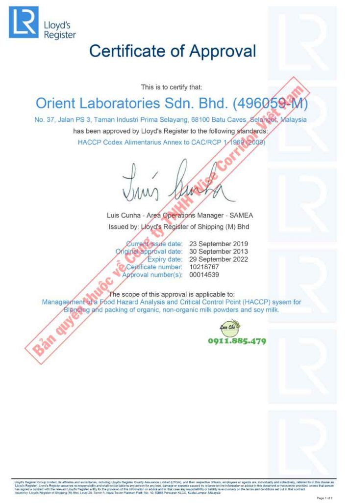 vlive đạt chuẩn HACCP quốc tế